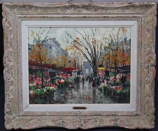 § Jean Salabet (b.1900) Paris flower market, 10.5 x 13.5in.